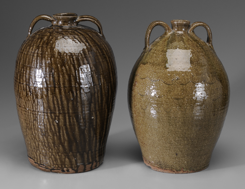 Appraisal: Two Alkaline-Glazed Stoneware Jugs Southern th century one ovoid with