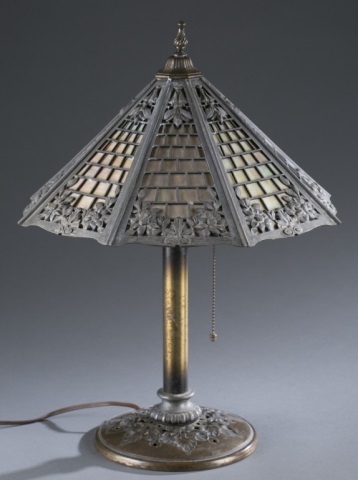 Appraisal: Early th c Slag Glass Lamp Lattice and floral shade