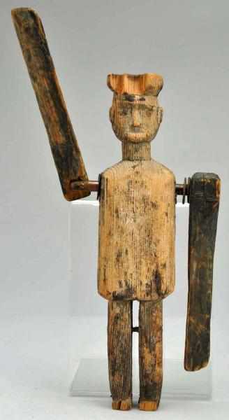 Appraisal: Early Primitive Wooden Whirligig Operational Some wood loss to hat