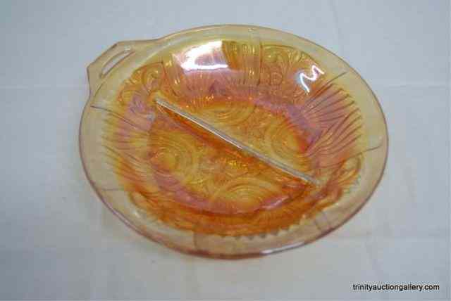 Appraisal: Iridescent Carnival Glass Divided Mint Server DishFrom the estate is