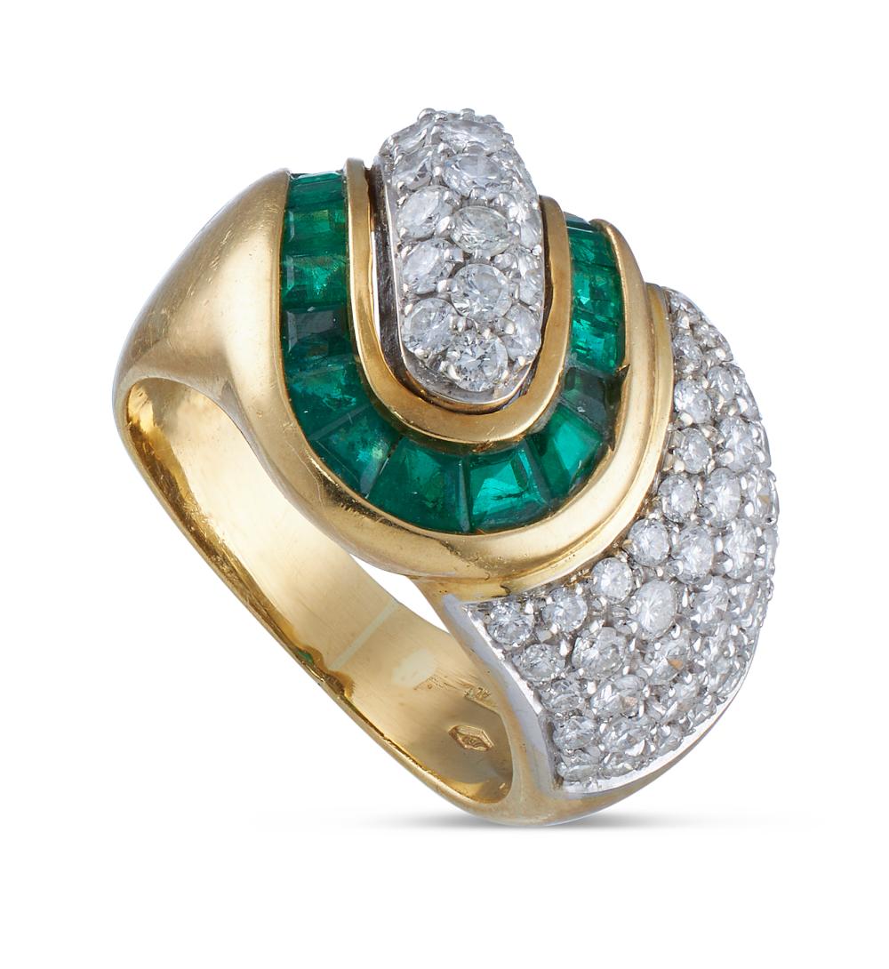 Appraisal: DIAMOND EMERALD AND KT YELLOW AND WHITE GOLD RING APPROX