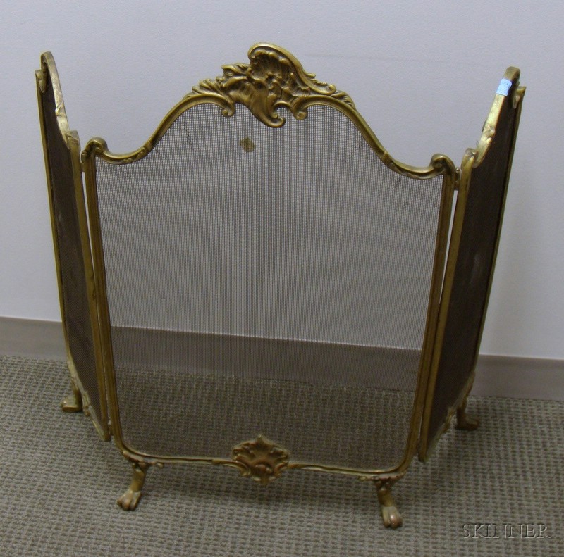 Appraisal: Louis XV Style Brass and Wire Three-Panel Folding Footed Fireplace