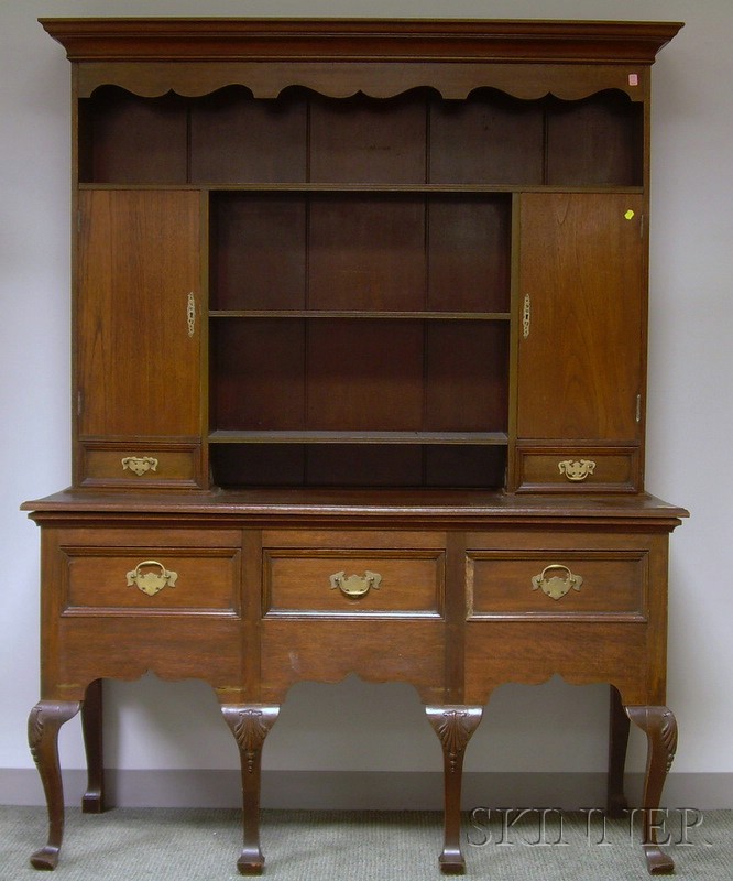 Appraisal: Queen Anne Style Carved Walnut Two-Part Welsh Dresser approx ht