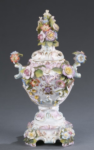 Appraisal: Italian Porcelain Miniature Urn Applied floral flourishes Illegible marked in