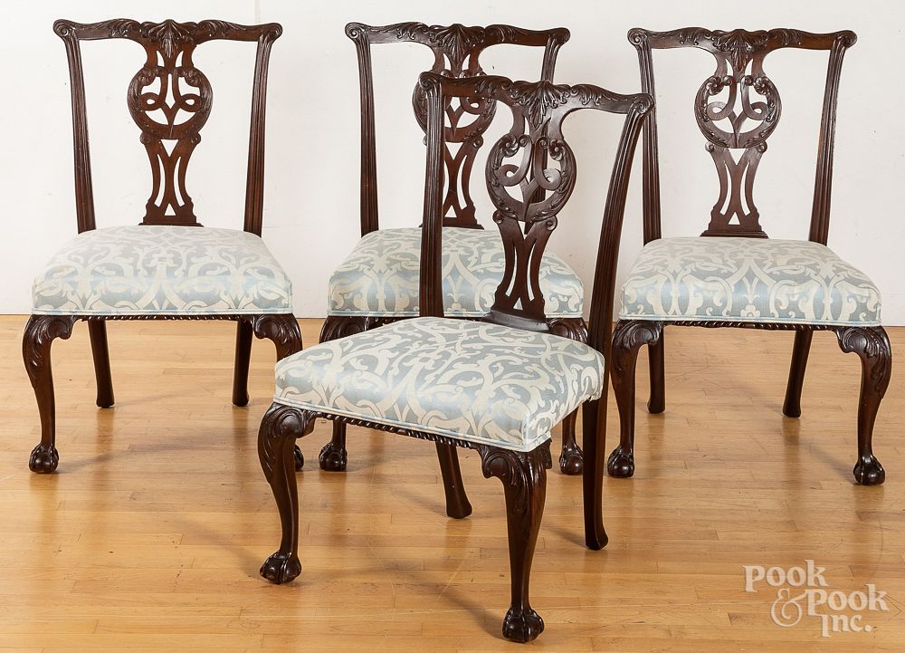 Appraisal: Set of four Chippendale style carved mahogany din Set of