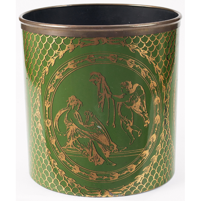 Appraisal: Early Piero Fornasetti waste basket green with gold decoration signed