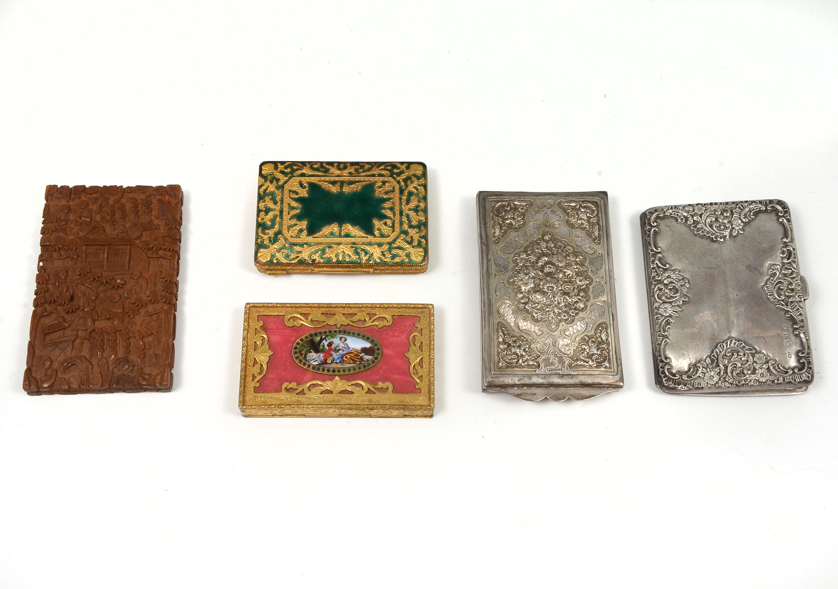 Appraisal: PIECE CALLING CARD CASE COLLECTION Comprising - Heavily chased silver