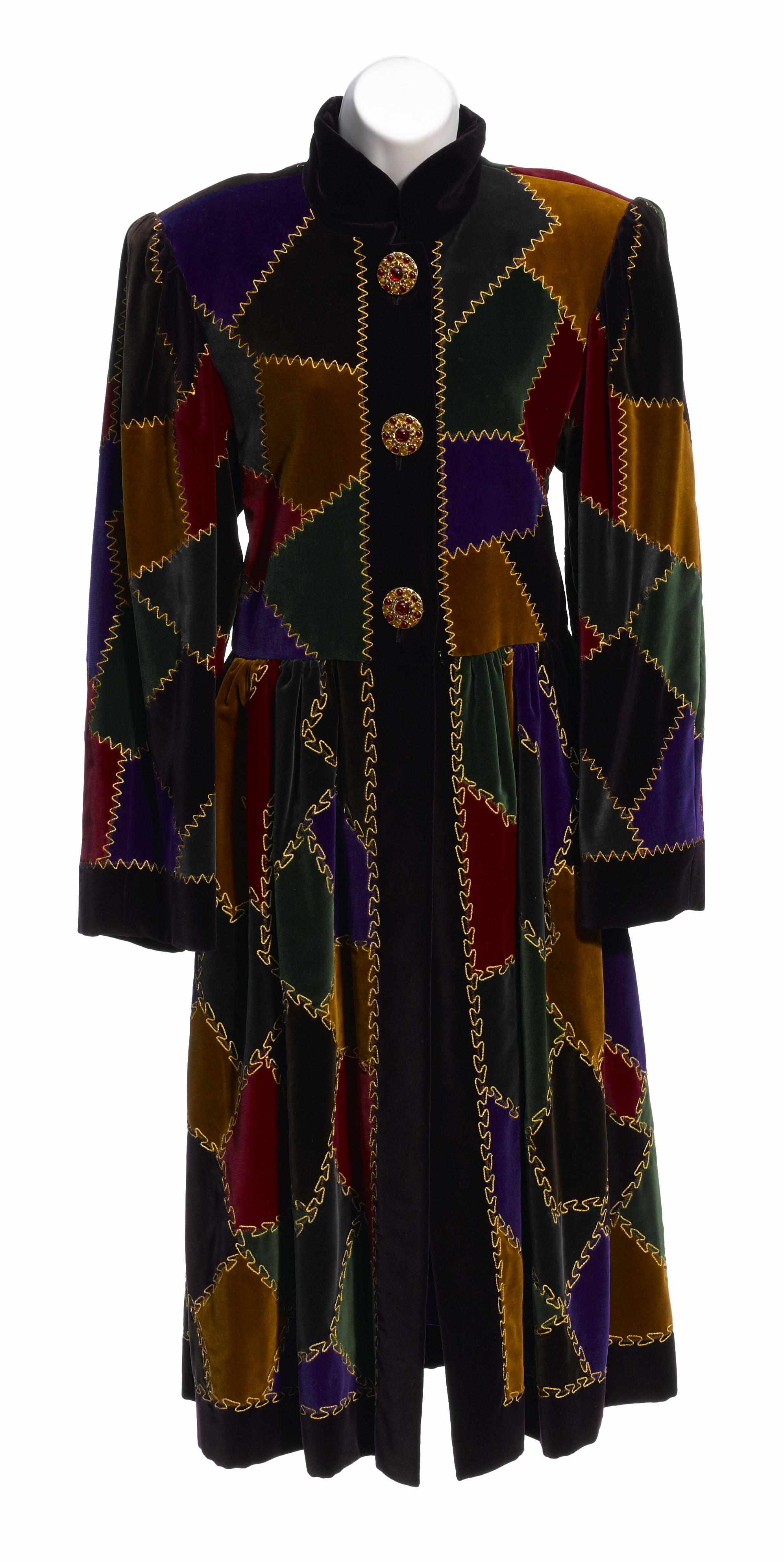 Appraisal: An Yves St Laurent burgundy and multicolored velvet coat size