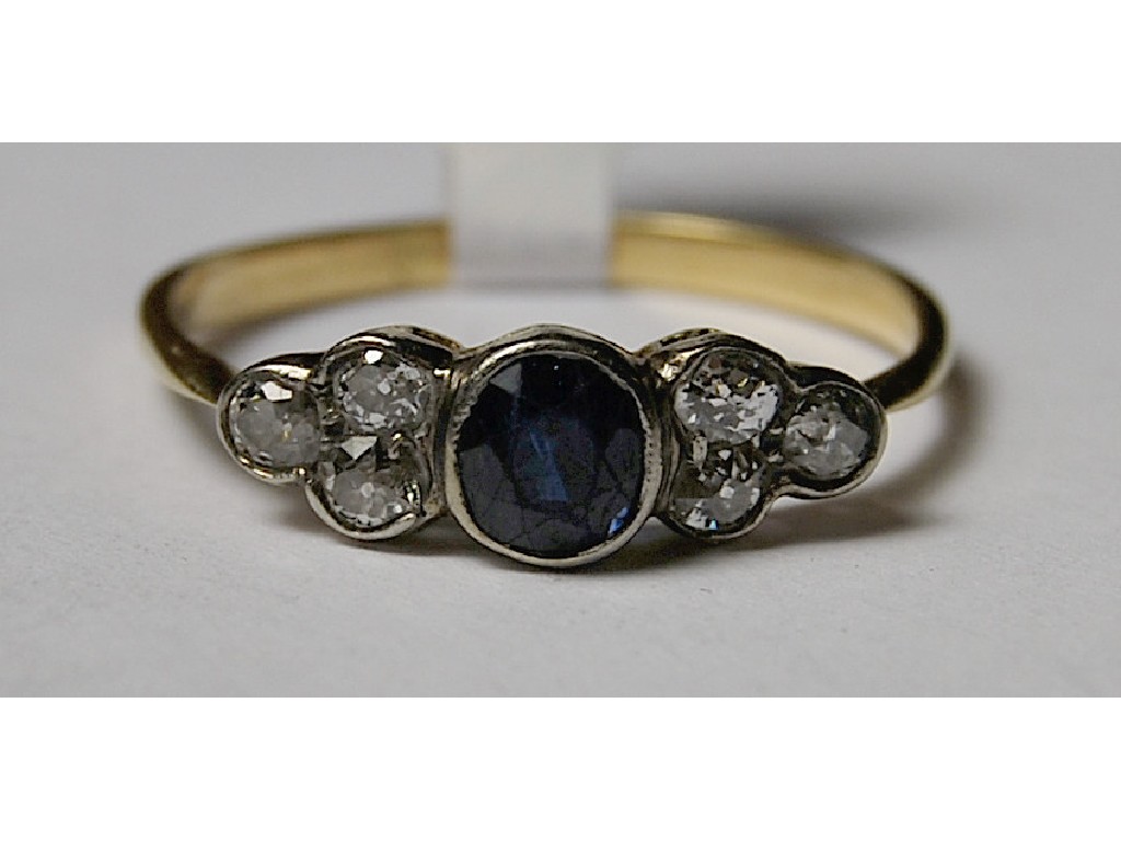 Appraisal: Sapphire and diamond seven-stone ring central sapphire with three old