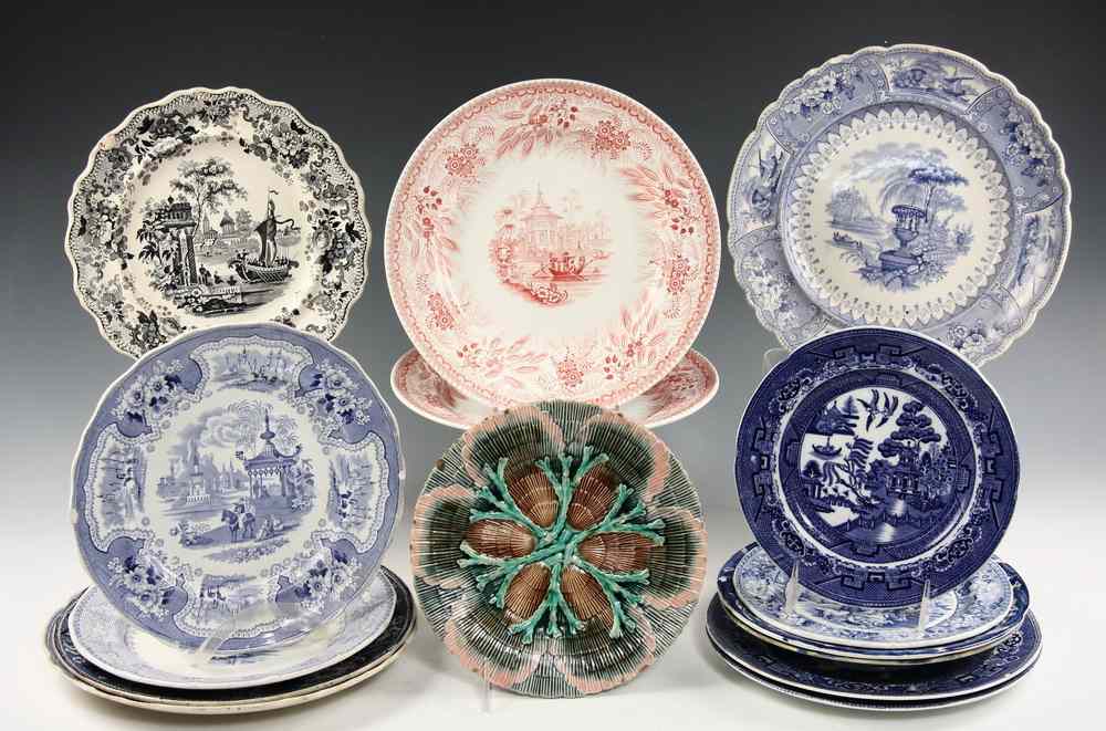 Appraisal: PCS STAFFORDSHIRE OTHER MAKE PLATES - Includes '' Blue Pastoral