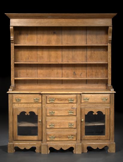 Appraisal: English Oak Welsh Dresser early th century the overhanging cornice