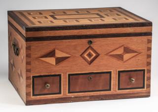 Appraisal: American folk art parquetry document box h American folk art