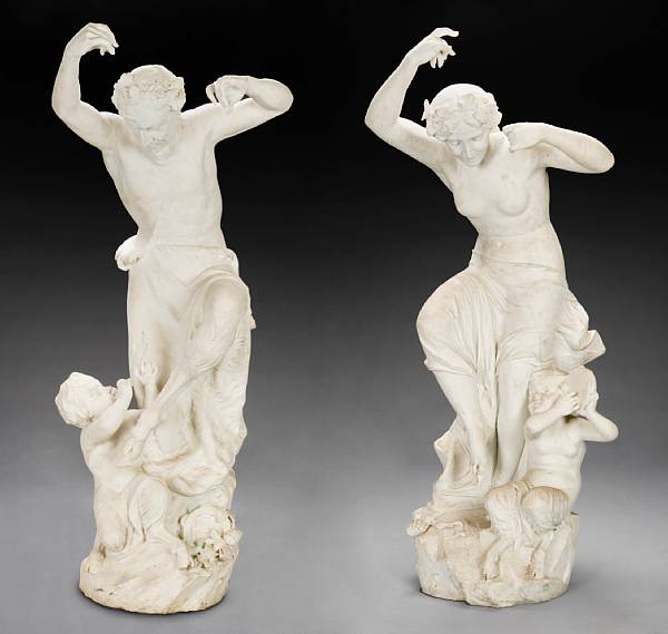 Appraisal: A magnificent pair of Italian carved figures of dancing fauns