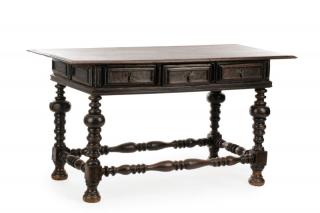 Appraisal: Spanish Baroque Style Stained Oak Library Table Continental late th