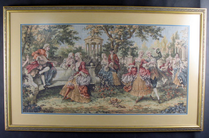 Appraisal: A COLORFUL TAPESTRY featuring a summer garden landscape with dancing