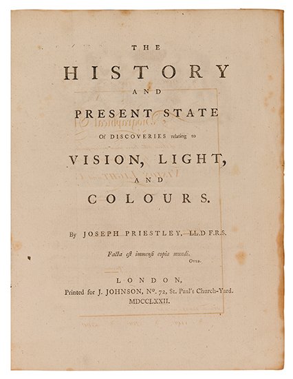 Appraisal: PRIESTLEY JOSEPH The History and Present State of Discoveries relating