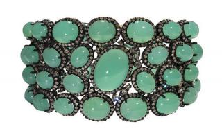 Appraisal: Chrysoprase diamond and sterling silver bracelet Chrysoprase diamond and sterling