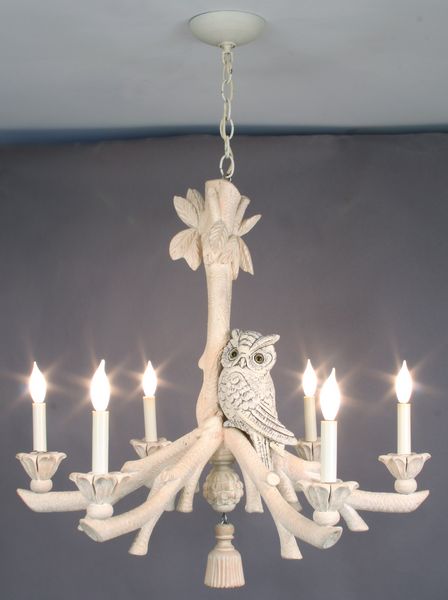 Appraisal: Contemporary rustic-style carved bleached pine chandelier having central support and