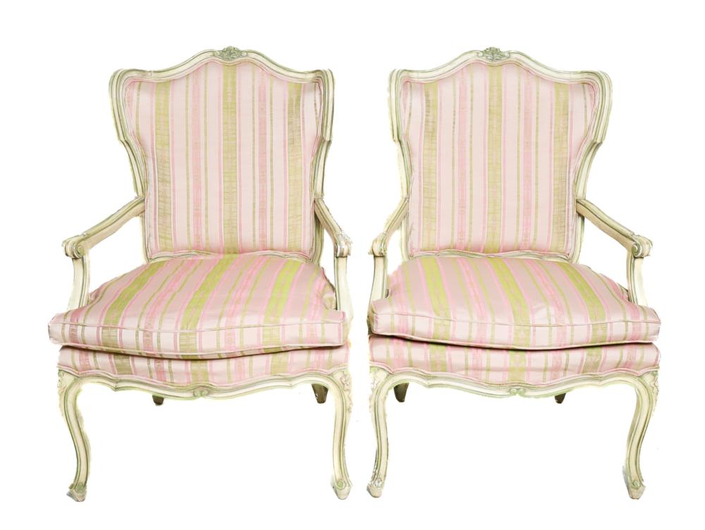 Appraisal: PAIR KARGES FRENCH PROVINCIAL STYLE FAUTEUILSPair of Karges French Provincial