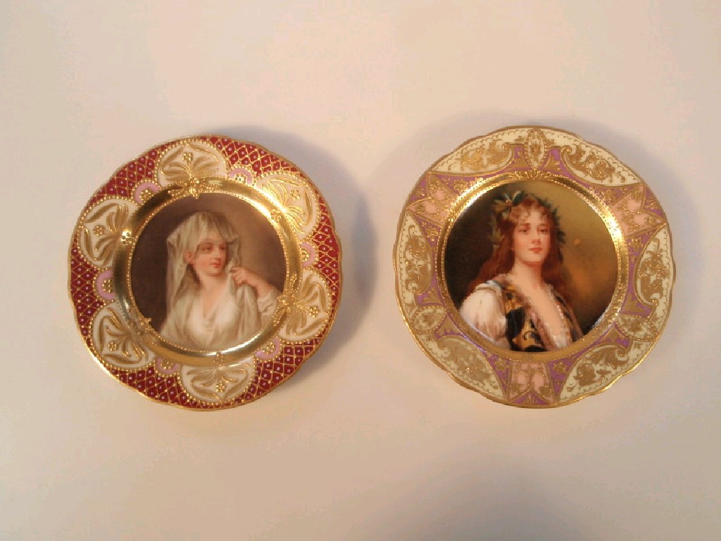 Appraisal: A pair of thC German miniature cabinet plates painted in