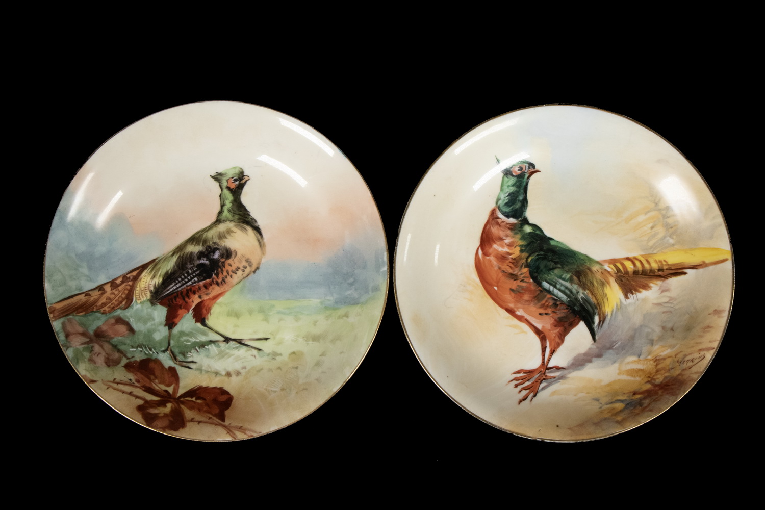 Appraisal: PR B H LIMOGES GAME BIRD PLATES ARTIST SIGNED Pair