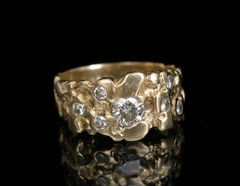 Appraisal: A Gold Nugget and Diamond Ring k yellow gold nugget