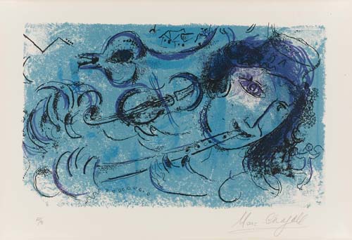 Appraisal: MARC CHAGALL Le Joueur de Flute Color lithograph x mm