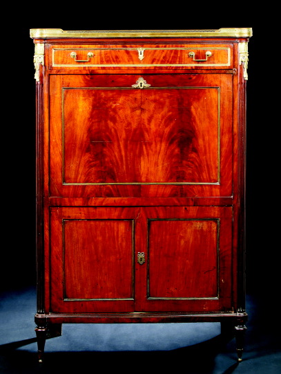 Appraisal: Louis XVI-Style Mahogany and Marble-Top Secretaire Abattant early th century