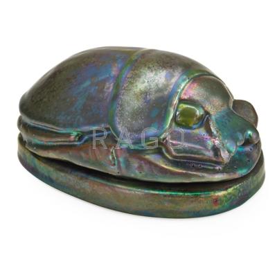 Appraisal: CLEMENT MASSIER - Glazed ceramic scarab box Golfe-Juan France ca