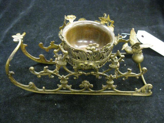 Appraisal: French Victorian Bronze Sleigh bird on back wooden insert long