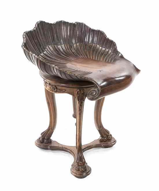 Appraisal: A Victorian Piano Stool having a shell form seat over