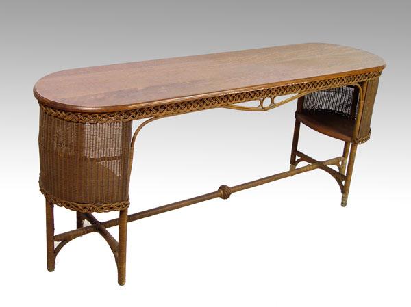 Appraisal: HEYWOOD WAKEFIELD WICKER SOFA TABLE Paper table Natural wicker Solid