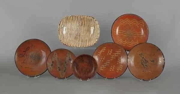 Appraisal: Six American redware plates th c together with an English