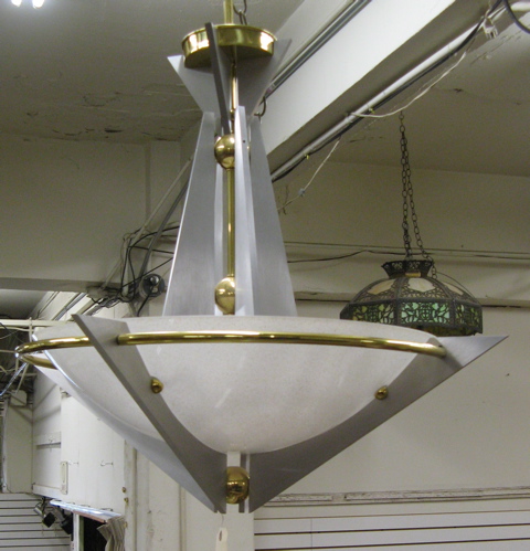 Appraisal: MID-CENTURY MODERNIST STYLE CHANDELIER with brassed metal and brushed stainless