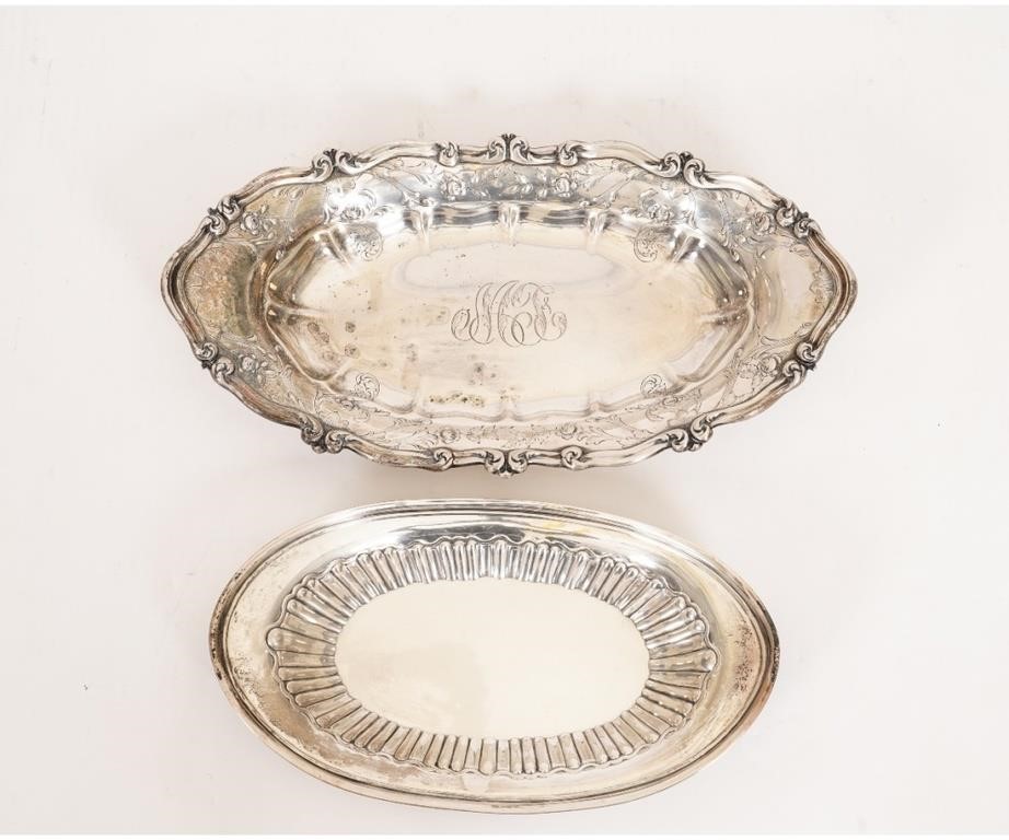 Appraisal: Large ornate sterling silver bread tray together with a smaller