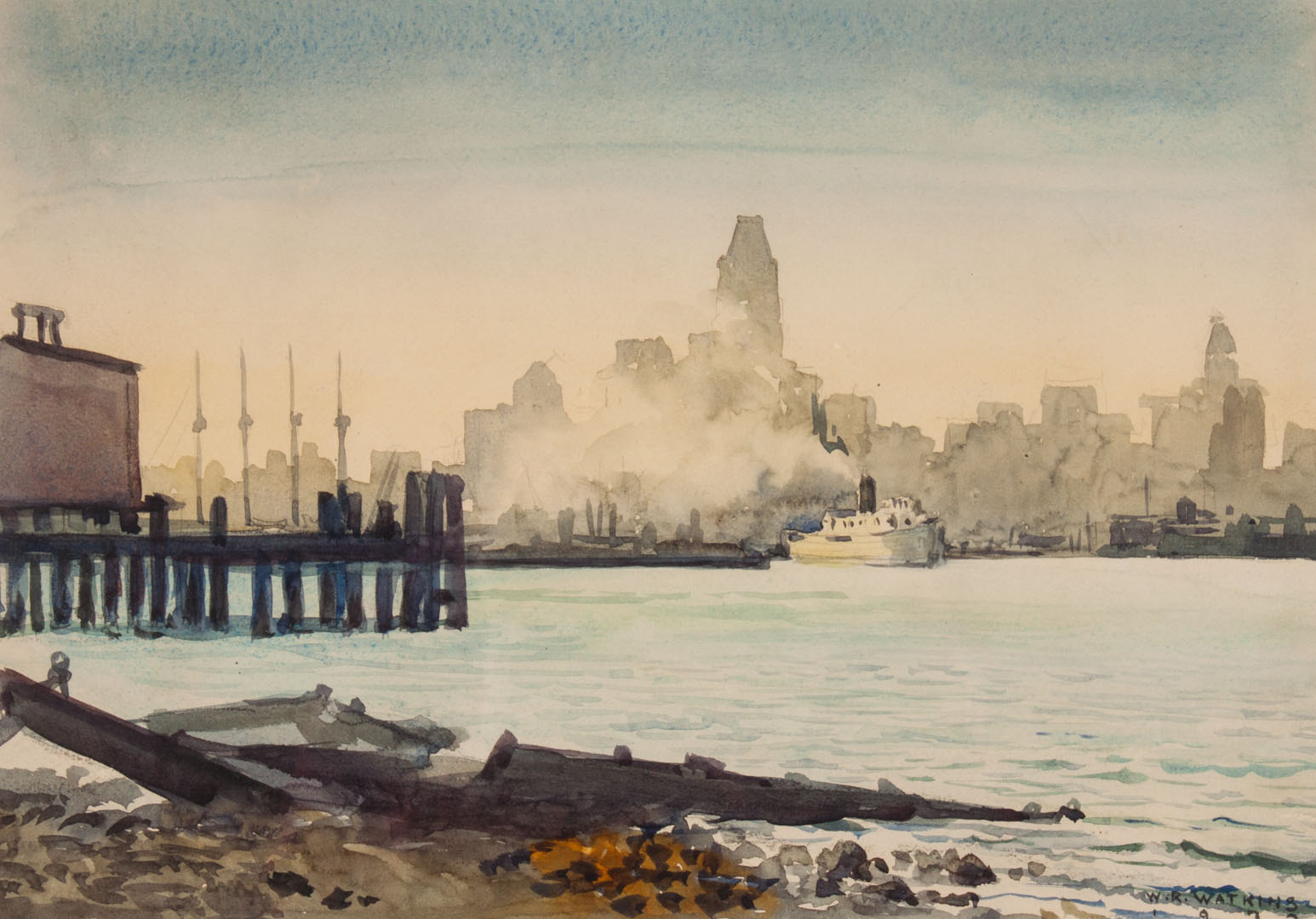 Appraisal: W Reginald Watkins Baltimore Harbor watercolor William Reginald Watkins American