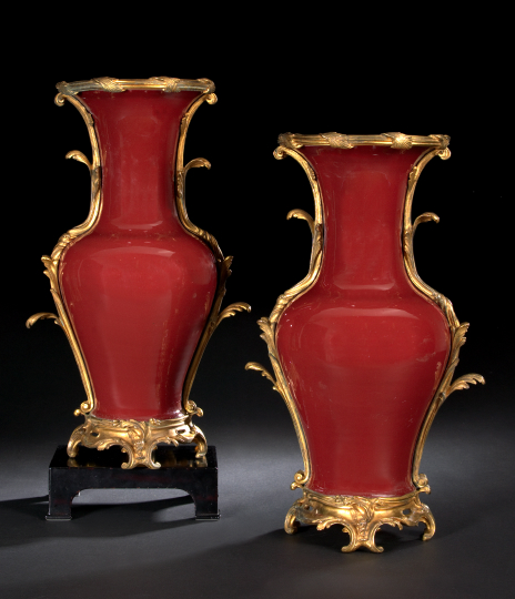 Appraisal: Good Pair of Chinese Oxblood Porcelain Vases th century the