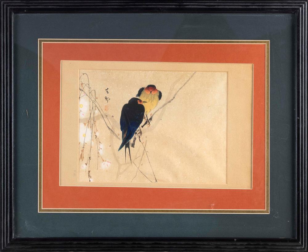 Appraisal: OHARA KOSON JAPAN - SWALLOWS WOODBLOCK PRINT OBAN YOKO-E X