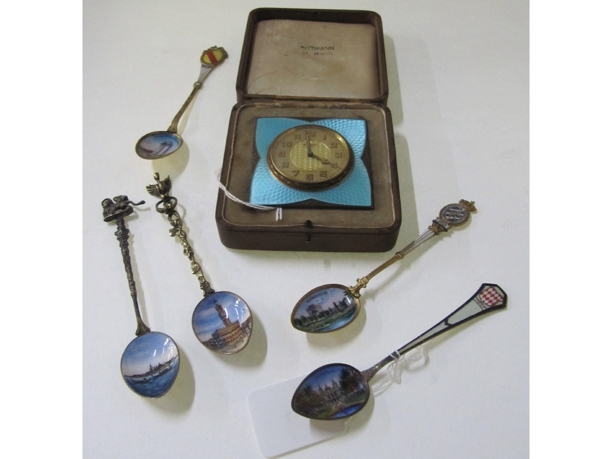 Appraisal: A lot comprising an enamel travel clock and five enamelled