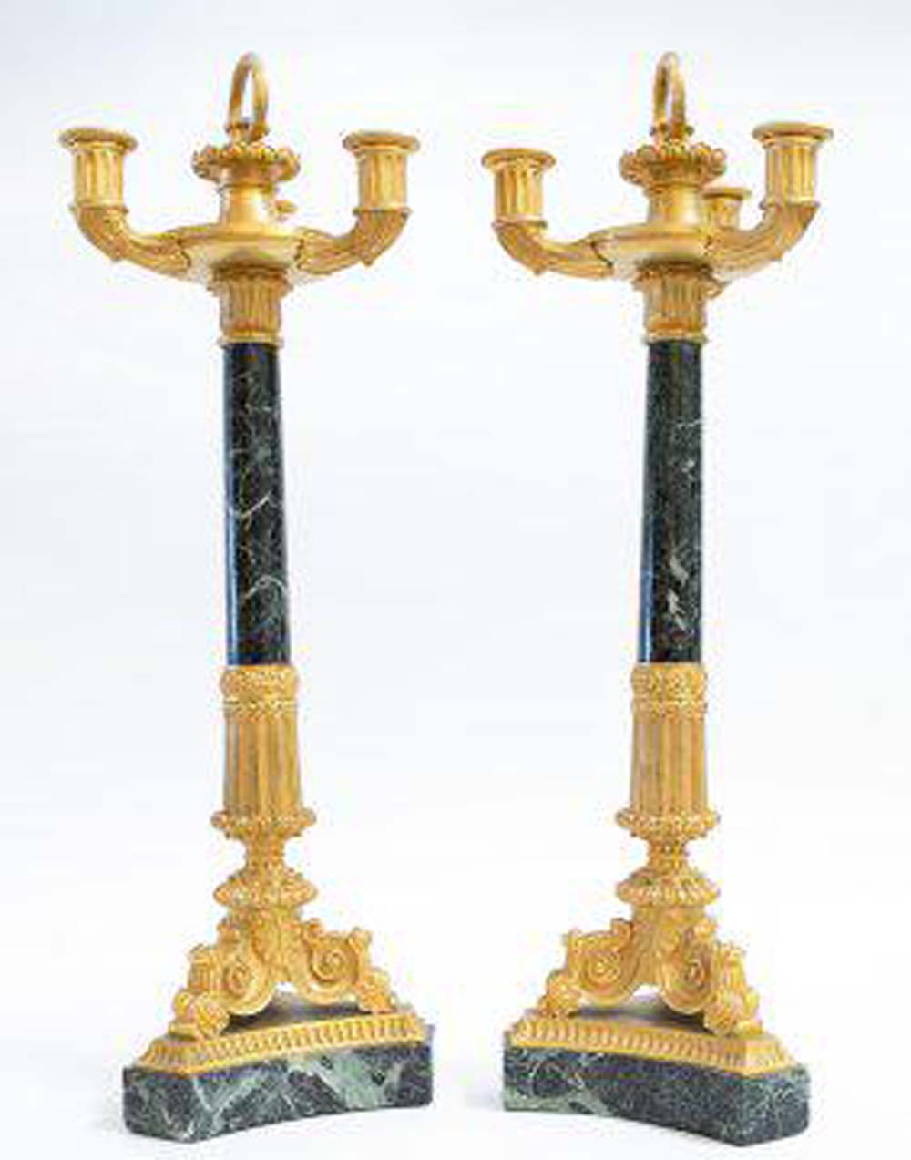 Appraisal: PAIR OF FRENCH GILT BRONZE MARBLE CANDELABRA th Century In