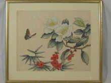 Appraisal: A Chinese painting on silk of a butterfly and flowers