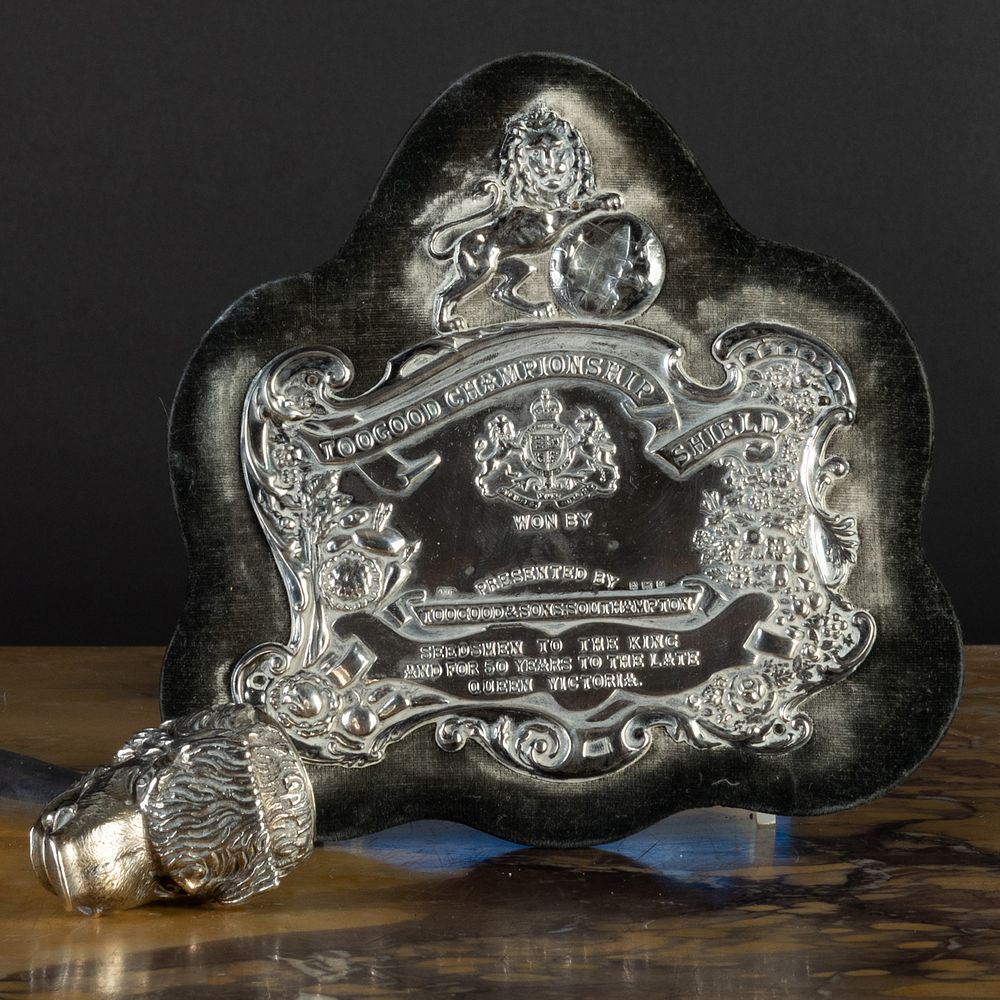 Appraisal: Edward VII Silver Boars Head Presentation Gavel and a Silver-Mounted