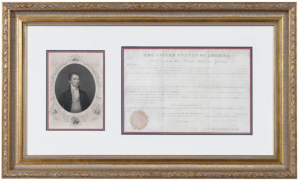 Appraisal: James Monroe Signed Document April land grant for George Worthington