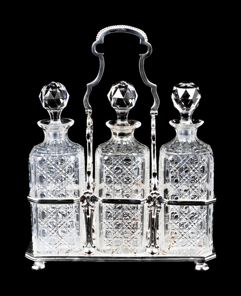 Appraisal: A Silver-Plate Decanter Set Height inches A Silver-Plate Decanter Set