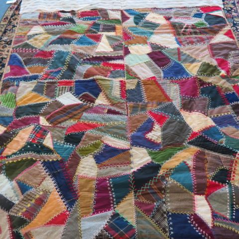 Appraisal: Antique Handmade Crazy Quilt fancy stitch work found in blanket