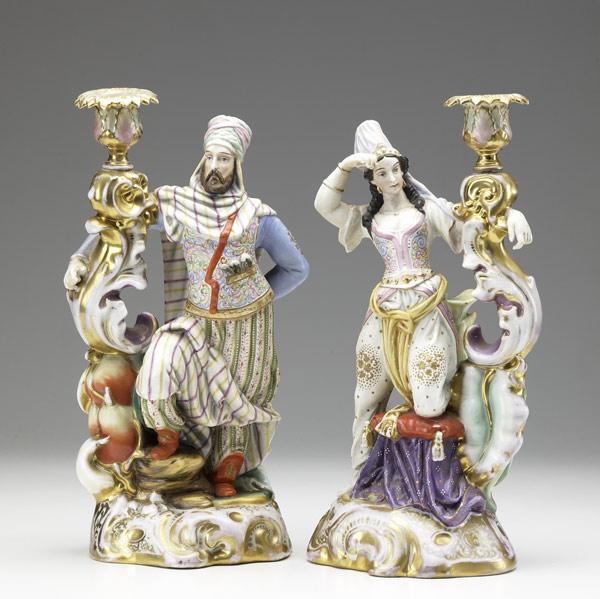 Appraisal: Pair of Continental porcelain figural candleholders th C Bearded man