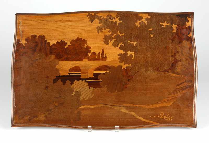 Appraisal: Circa signed in marquetry lower right ''Galle'' of serpentine rectangular