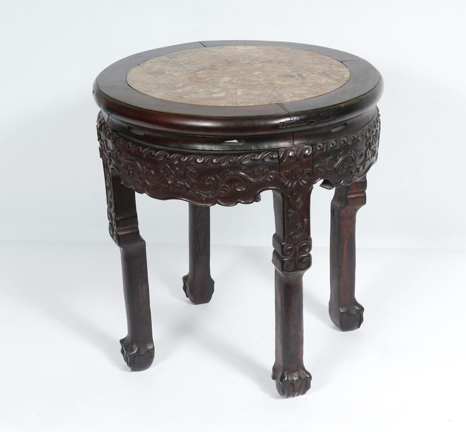 Appraisal: CHINESE MARBLE TOP STAND Recessed marble in a round top