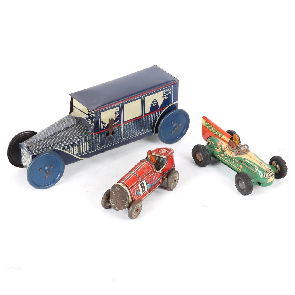 Appraisal: THREE TIN LITHO AUTOMOBILES CARS LARGE CRANK WIND LIMOUSINE WITH