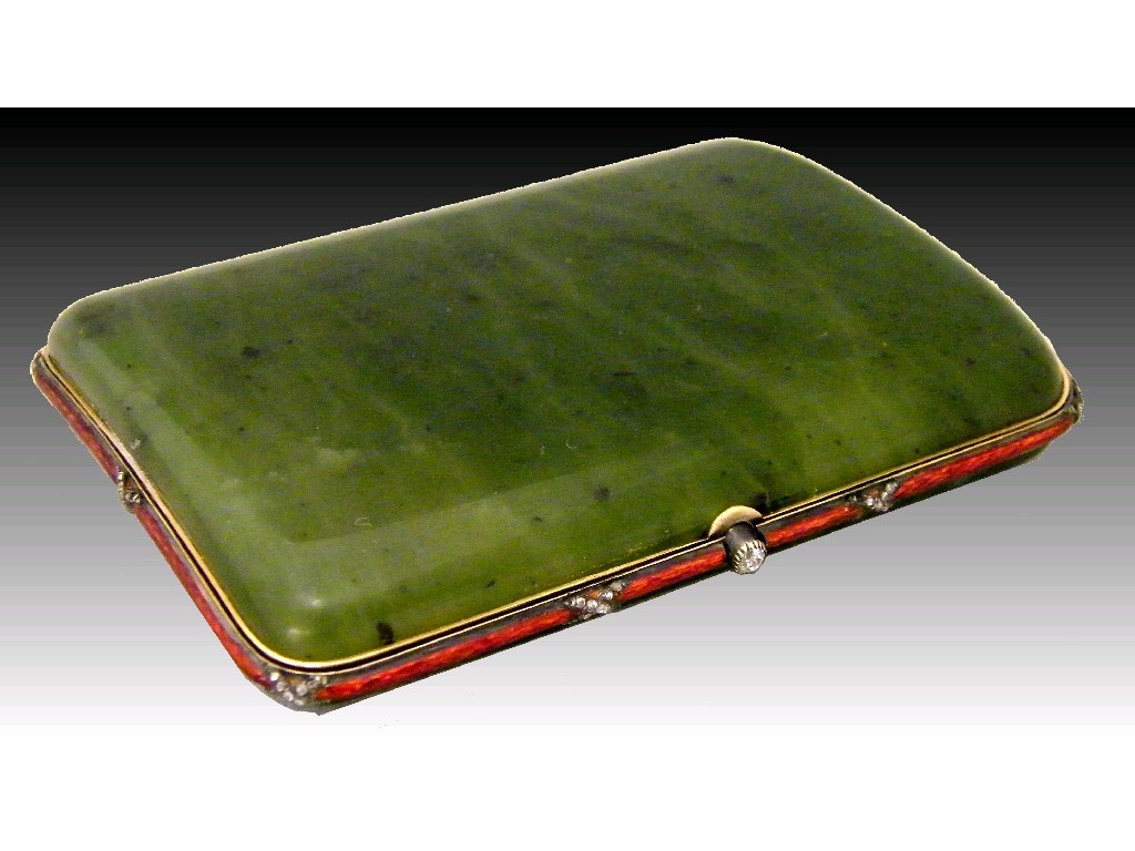 Appraisal: Fine Faberge gold and nephrite lady's case with initials of